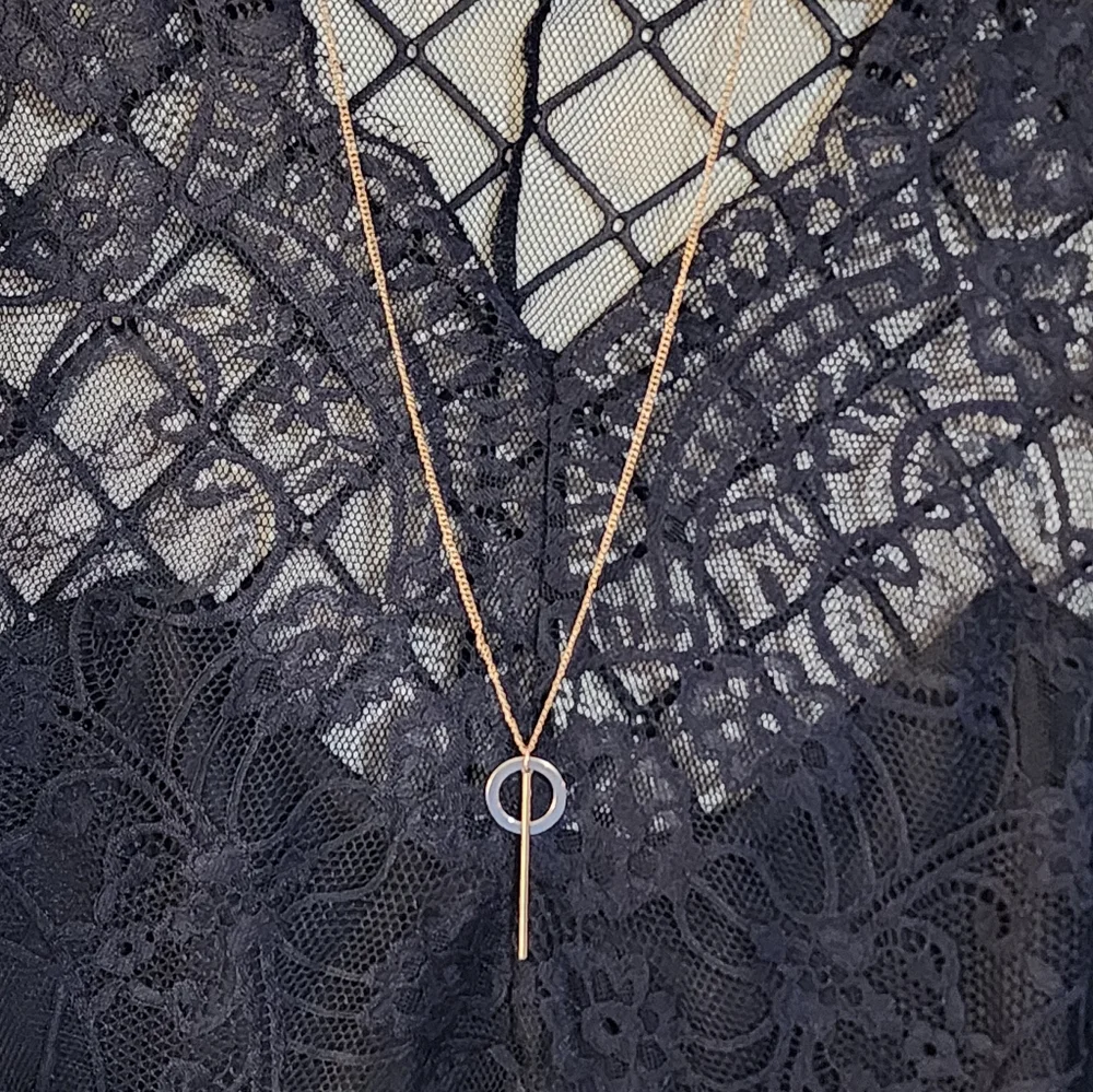 Geometric Necklace, Circle Necklace, Dainty Necklace, Brass Toned Jewelry, Boho